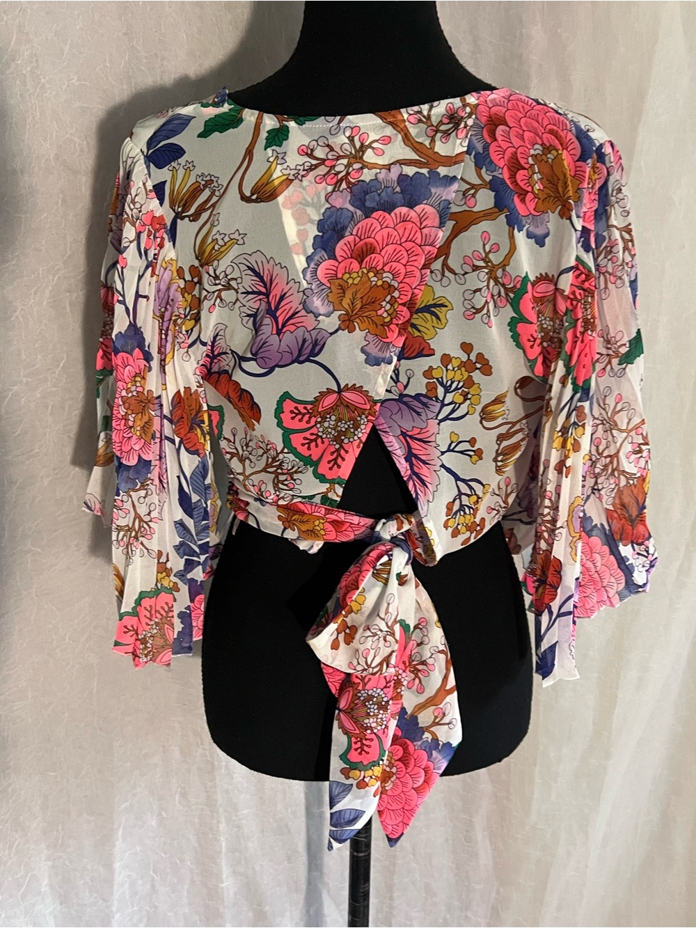 Express Floral Tie-Back Blouse - Pink, Purple & White